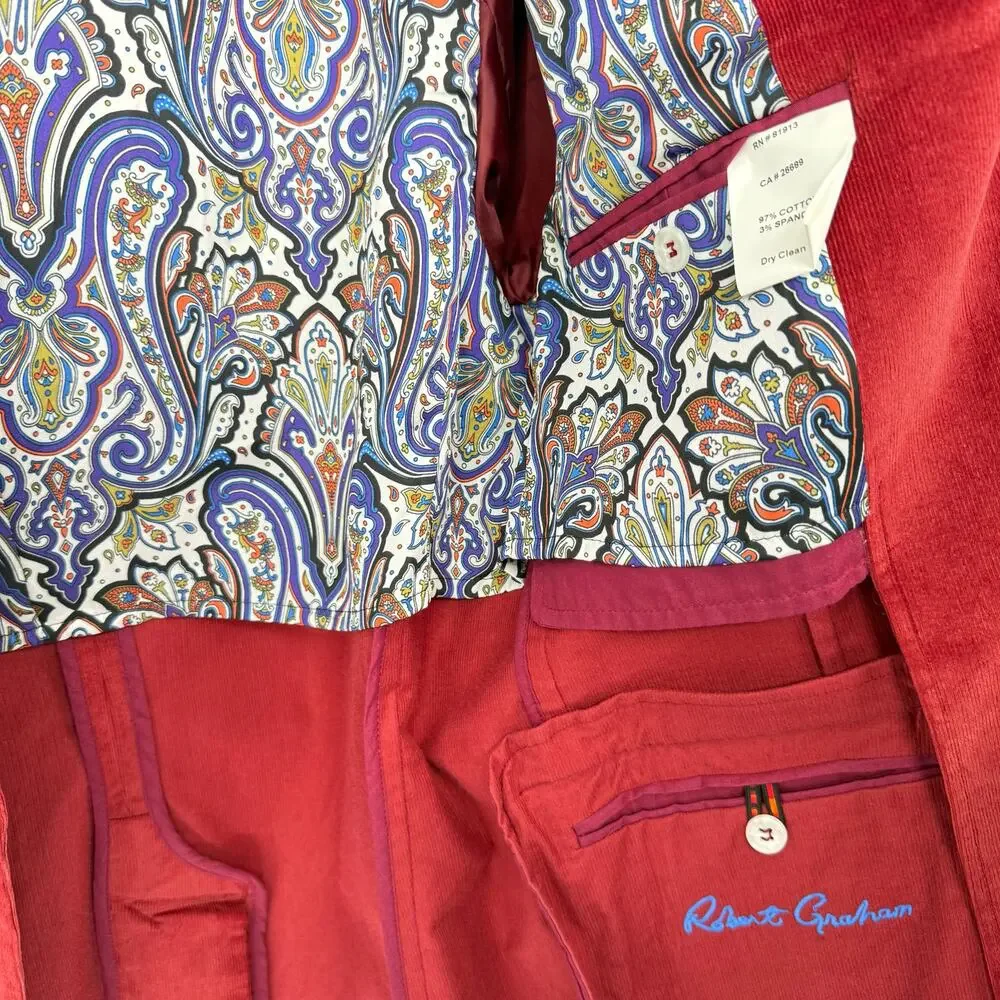 Robert Graham Casual Two Button Red Corduroy Sport Coat Blazer Jacket Size 40